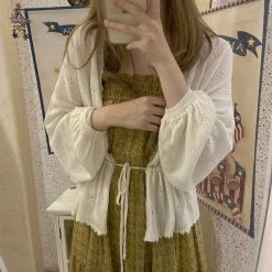 EverythingCuteClub Jackets + Puffs+ Coats Cream Girl Retro Style Thin Cardigan Sweater
