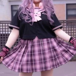 EverythingCuteClub Plus Size More Kawaii Black Pink Purple Seifuku Top Navel Uniform Style