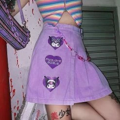 EverythingCuteClub Purple Pleated Skirt Kuromi Pattern