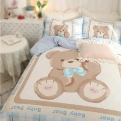 EverythingCuteClub Morning Bear Milky Fleece Bedding Set Soft Bed Linen / Bedding Sets