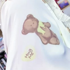 EverythingCuteClub Cream Made Chocolate Bear Doll Collar Short Sleeve Shirt