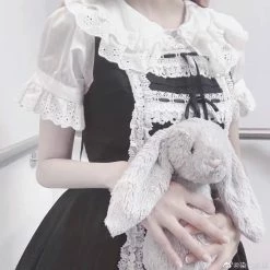 EverythingCuteClub Top Double Layer Doll Collar Short Sleeves Shirt