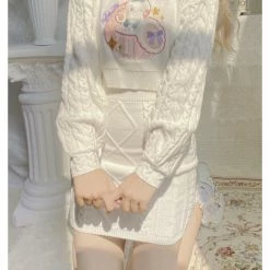 EverythingCuteClub Pinky Rabbit Sweater One Set Too Long Sleeve + Skirt Cute Outfit Bottom 15 EverythingCuteClub Pinky Rabbit Sweater One Set Too Long Sleeve + Skirt Cute Outfit Bottom