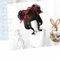 EverythingCuteClub Little Red Black Curly Dolly Bunches Double Pony Tails Hair Wig Cosplay Accessories