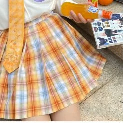 LunaJk, Everythingcuteclub Orange Soda Shining Orange Colour Plaid Skirt