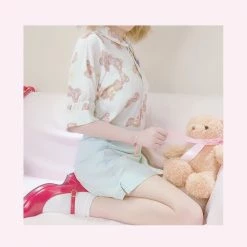 EverythingCuteClub Cream Made Chocolate Bear Doll Collar Short Sleeve Shirt