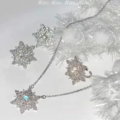 EverythingCuteClub Snow Night Snowflakes Earrings /necklace / Ring