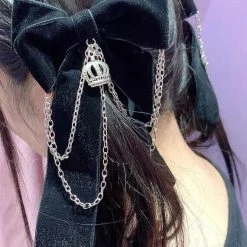 EverythingCuteClub Black Velvet Ribbon Crown Hair Pin Harajuku Style Accessories