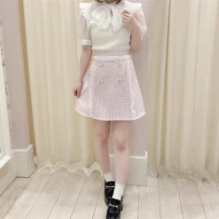 EverythingCuteClub Check Skirt Girly Lace Bottom
