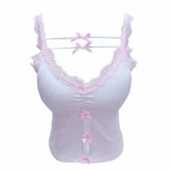 EverythingCuteClub Bowknot Double Line Pink/white Camisole Sling Tops Slip Vest