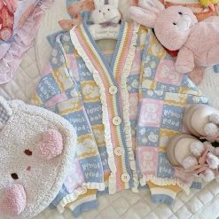 EverythingCuteClub Colourful Bear Cardigan