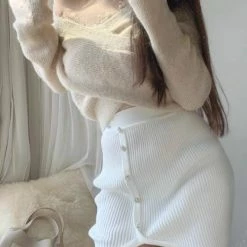 EverythingCuteClub Lace Design Shoulder Sweater Top