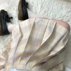 EverythingCuteClub Floating Moon Skirt Plaid Pleated Jk Skirt