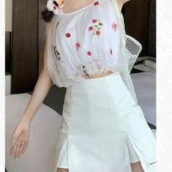 EverythingCuteClub Strawberry Mesh Top Vest