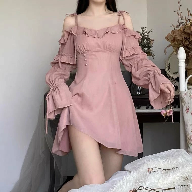EverythingCuteClub Dress + Rompers Pre-order Shiny Pink/ Purple Off Shoulder Long Sleeve Mini Dress 6 EverythingCuteClub Dress + Rompers Pre-order Shiny Pink/ Purple Off Shoulder Long Sleeve Mini Dress