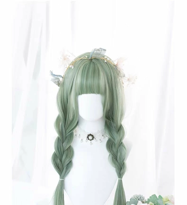 EverythingCuteClub Matcha Green Hair Wigs Curl / Straight 4 EverythingCuteClub Matcha Green Hair Wigs Curl / Straight