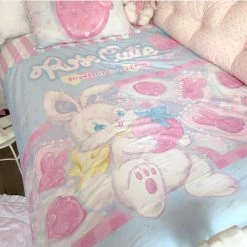 EverythingCuteClub Rabbit Strawberry Girly Room Bedding Set Cotton Bed Linen Bed Linen / Bedding Sets