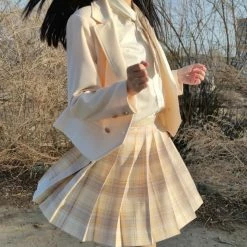 EverythingCuteClub Floating Moon Skirt Plaid Pleated Jk Skirt