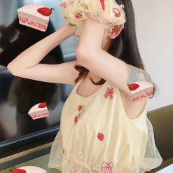 EverythingCuteClub Strawberry Mesh Top Vest