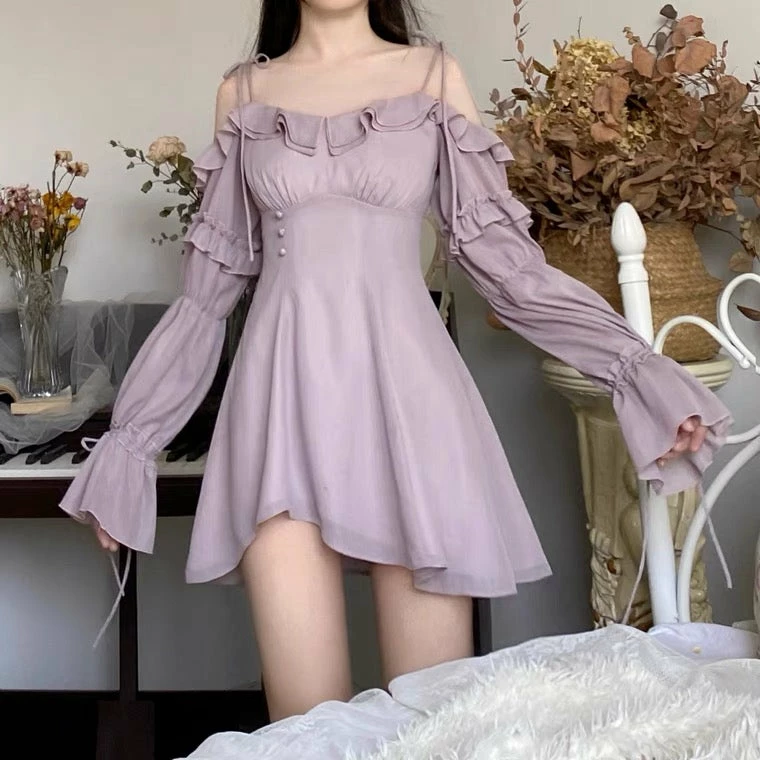 EverythingCuteClub Dress + Rompers Pre-order Shiny Pink/ Purple Off Shoulder Long Sleeve Mini Dress 4 EverythingCuteClub Dress + Rompers Pre-order Shiny Pink/ Purple Off Shoulder Long Sleeve Mini Dress