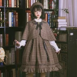 EverythingCuteClub Little Detective British Lolita No Sleeve Dress JSK / Cape Dress + Rompers