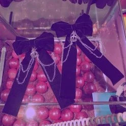 EverythingCuteClub Black Velvet Ribbon Crown Hair Pin Harajuku Style Accessories