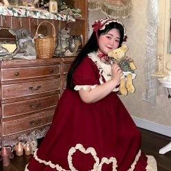 EverythingCuteClub Plus Size Cotton Candy Girl Two Hearts Red Dress