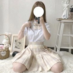 EverythingCuteClub Floating Moon Skirt Plaid Pleated Jk Skirt