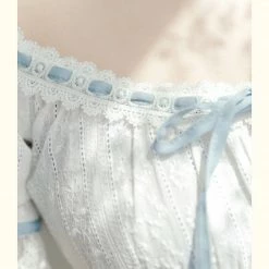 EverythingCuteClub Summer Greenty Off Shoulder Blue Ribbon Blouse Tops