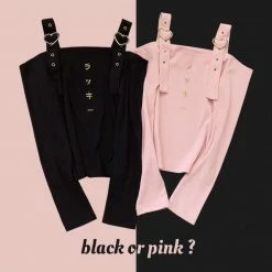 EverythingCuteClub Black Or Pink Off Shoulder Long Sleeve Shirt Top
