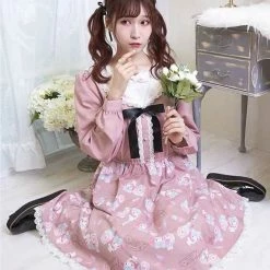 EverythingCuteClub My Melody / Cinnamoroll / Kuromi Navy Collar Rabbit Ear Dress