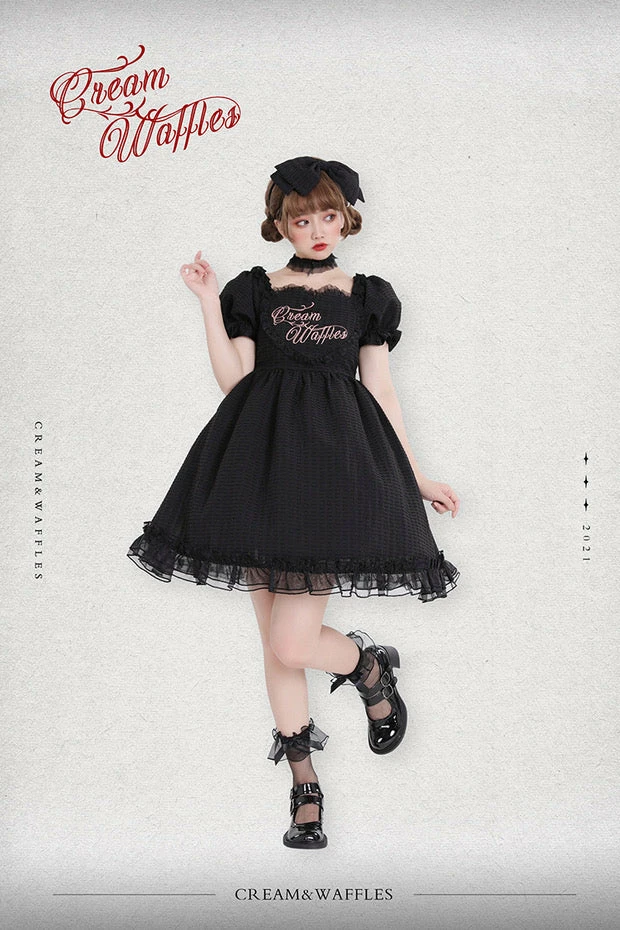 EverythingCuteClub Black Choco Cream Waffle Dolly Dress One Piece Dress 14 EverythingCuteClub Black Choco Cream Waffle Dolly Dress One Piece Dress